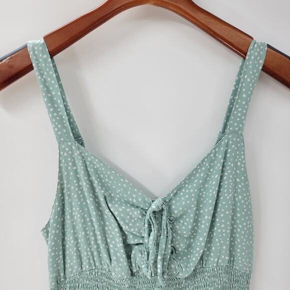 Jessica Simpson Jumpsuit Womens M Green White Polka Dot Wide Leg Smocked Straps - Picture 8 of 14